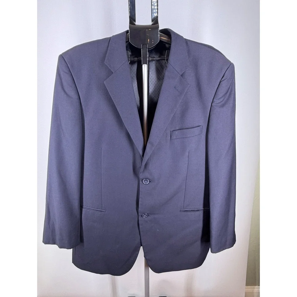 Ambassador Shop Mens Navy Blue Two Button Blazer Sport Coat Double Vent 46R‎